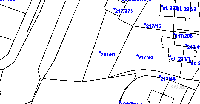 Parcela st. 217/91 v KÚ Sezimovo Ústí, Katastrální mapa