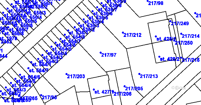 Parcela st. 217/97 v KÚ Sezimovo Ústí, Katastrální mapa