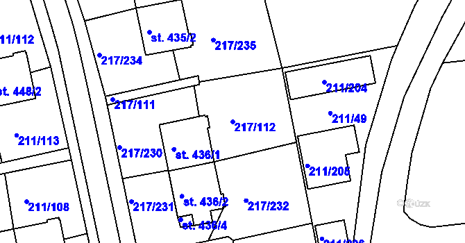 Parcela st. 217/112 v KÚ Sezimovo Ústí, Katastrální mapa