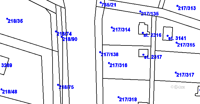 Parcela st. 217/138 v KÚ Sezimovo Ústí, Katastrální mapa
