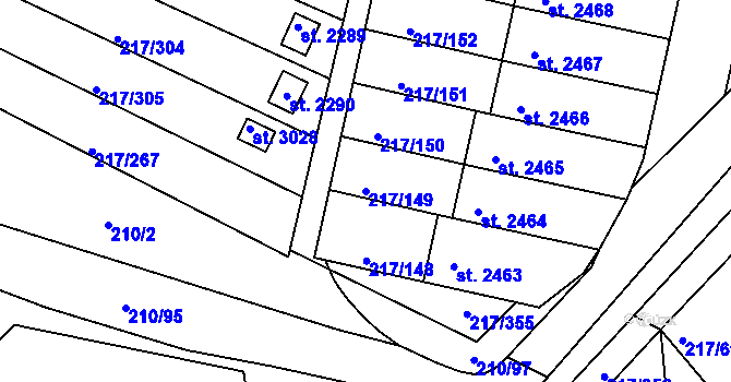 Parcela st. 217/149 v KÚ Sezimovo Ústí, Katastrální mapa