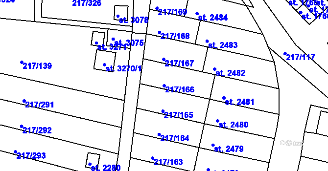 Parcela st. 217/166 v KÚ Sezimovo Ústí, Katastrální mapa