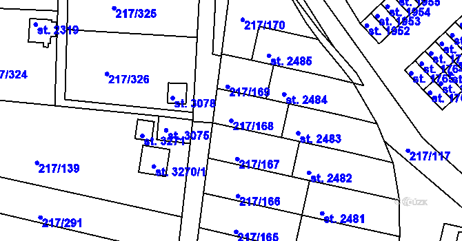 Parcela st. 217/168 v KÚ Sezimovo Ústí, Katastrální mapa