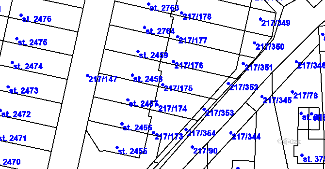 Parcela st. 217/175 v KÚ Sezimovo Ústí, Katastrální mapa