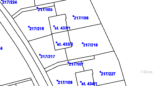 Parcela st. 217/218 v KÚ Sezimovo Ústí, Katastrální mapa