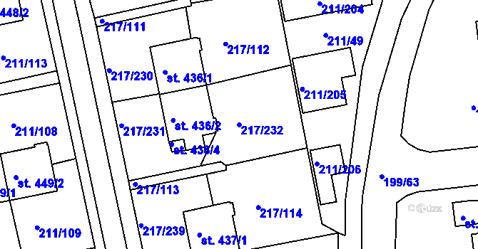 Parcela st. 217/232 v KÚ Sezimovo Ústí, Katastrální mapa