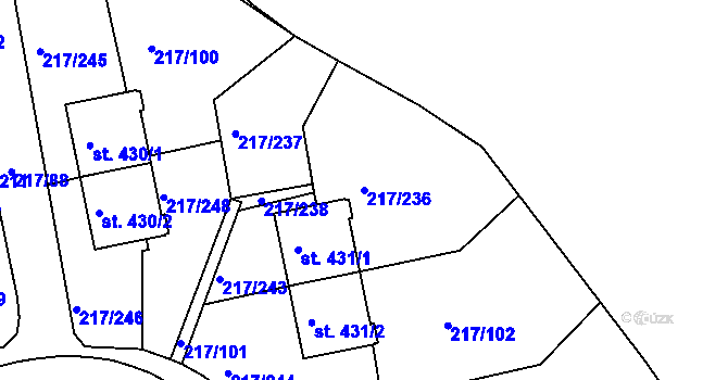 Parcela st. 217/236 v KÚ Sezimovo Ústí, Katastrální mapa