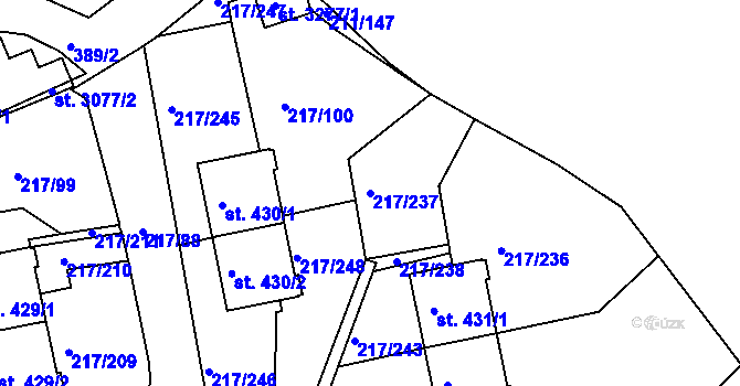 Parcela st. 217/237 v KÚ Sezimovo Ústí, Katastrální mapa