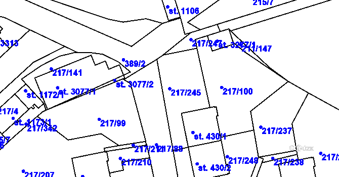 Parcela st. 217/245 v KÚ Sezimovo Ústí, Katastrální mapa