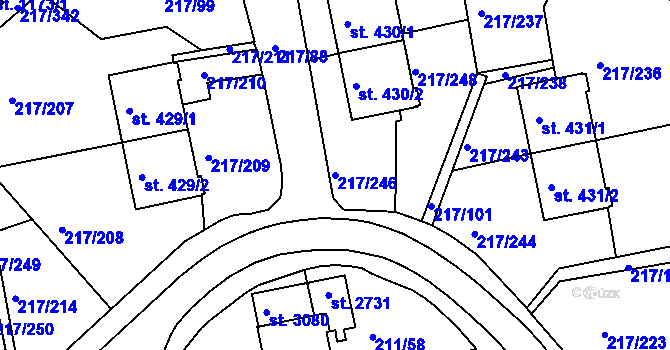 Parcela st. 217/246 v KÚ Sezimovo Ústí, Katastrální mapa