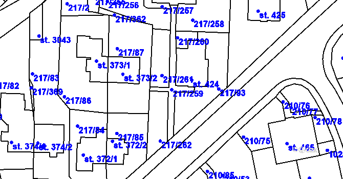 Parcela st. 217/259 v KÚ Sezimovo Ústí, Katastrální mapa
