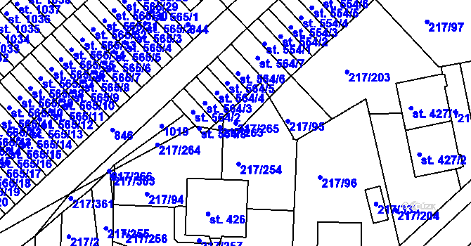 Parcela st. 217/265 v KÚ Sezimovo Ústí, Katastrální mapa