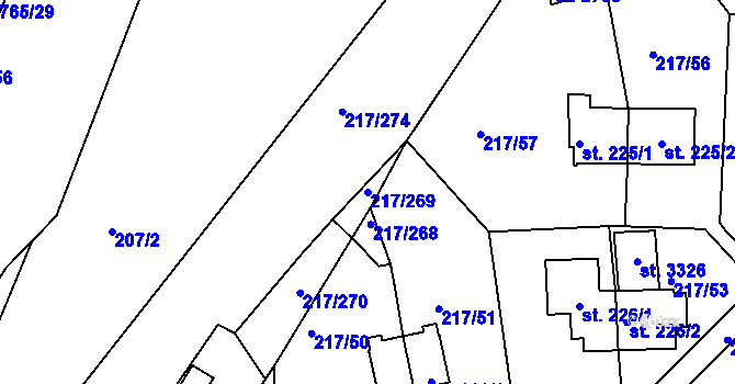 Parcela st. 217/269 v KÚ Sezimovo Ústí, Katastrální mapa