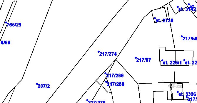 Parcela st. 217/274 v KÚ Sezimovo Ústí, Katastrální mapa