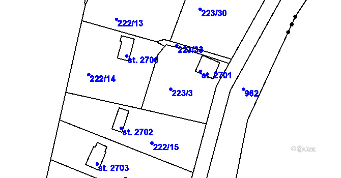 Parcela st. 223/3 v KÚ Sezimovo Ústí, Katastrální mapa