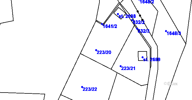 Parcela st. 223/20 v KÚ Sezimovo Ústí, Katastrální mapa