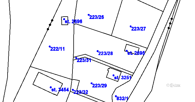 Parcela st. 223/28 v KÚ Sezimovo Ústí, Katastrální mapa