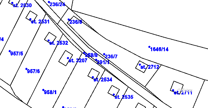 Parcela st. 236/7 v KÚ Sezimovo Ústí, Katastrální mapa