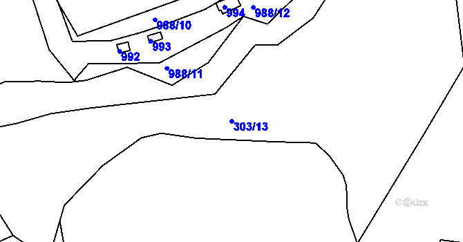 Parcela st. 303/13 v KÚ Sezimovo Ústí, Katastrální mapa