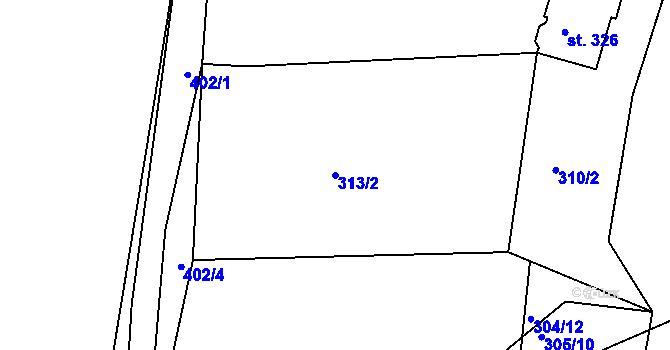 Parcela st. 313/2 v KÚ Sezimovo Ústí, Katastrální mapa