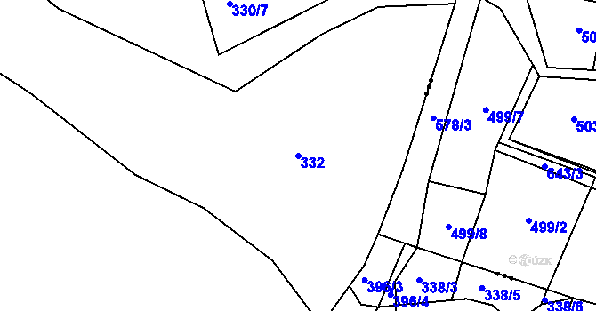 Parcela st. 332 v KÚ Sezimovo Ústí, Katastrální mapa