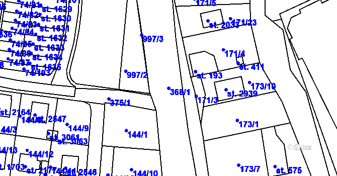 Parcela st. 368/1 v KÚ Sezimovo Ústí, Katastrální mapa