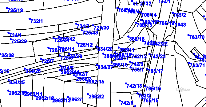 Parcela st. 368/4 v KÚ Sezimovo Ústí, Katastrální mapa