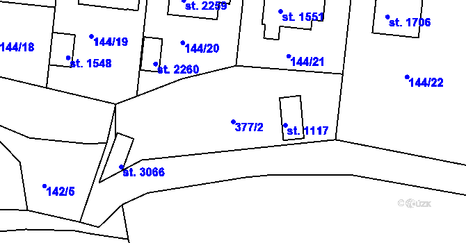Parcela st. 377/2 v KÚ Sezimovo Ústí, Katastrální mapa