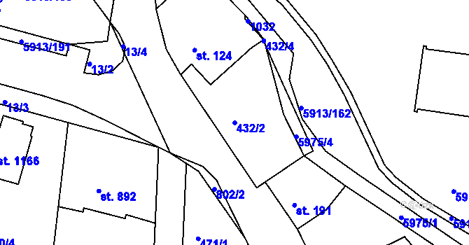 Parcela st. 432/2 v KÚ Sezimovo Ústí, Katastrální mapa