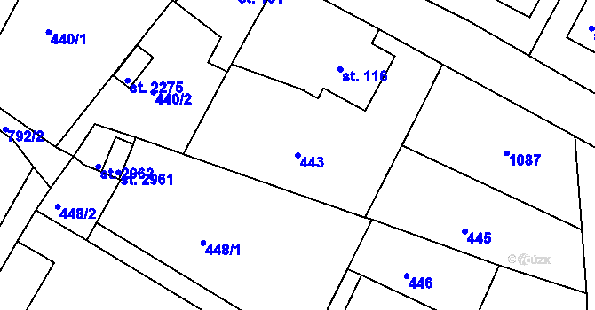 Parcela st. 443 v KÚ Sezimovo Ústí, Katastrální mapa