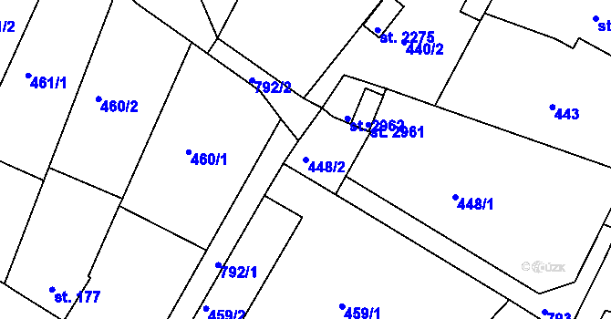Parcela st. 448/2 v KÚ Sezimovo Ústí, Katastrální mapa