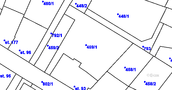 Parcela st. 459/1 v KÚ Sezimovo Ústí, Katastrální mapa