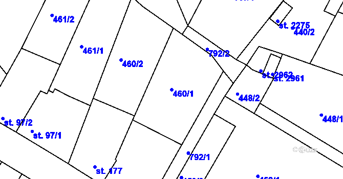Parcela st. 460/1 v KÚ Sezimovo Ústí, Katastrální mapa