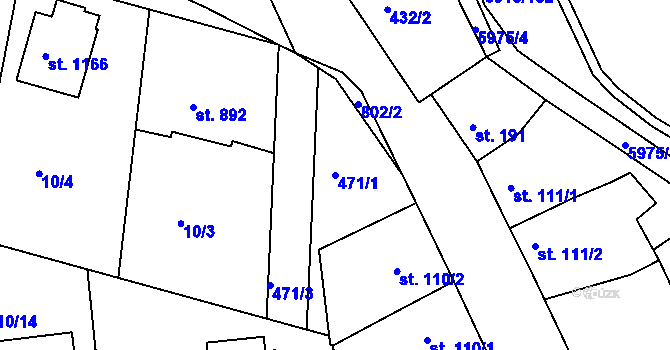 Parcela st. 471/1 v KÚ Sezimovo Ústí, Katastrální mapa