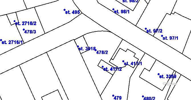 Parcela st. 478/2 v KÚ Sezimovo Ústí, Katastrální mapa