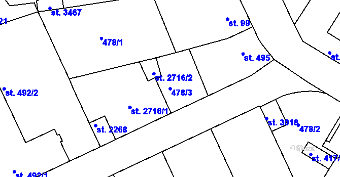 Parcela st. 478/3 v KÚ Sezimovo Ústí, Katastrální mapa