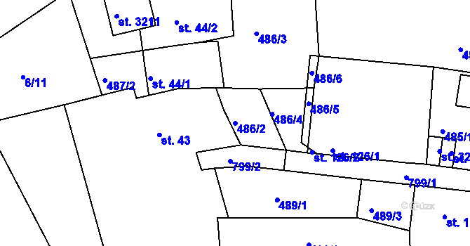 Parcela st. 486/2 v KÚ Sezimovo Ústí, Katastrální mapa