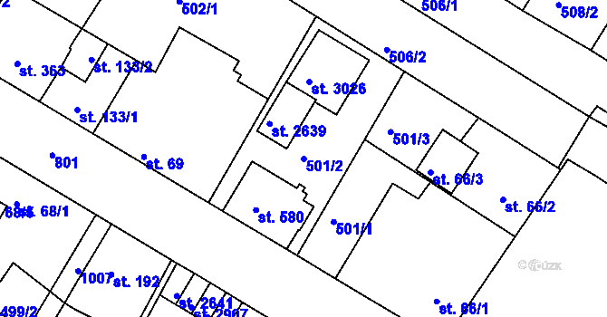 Parcela st. 501/2 v KÚ Sezimovo Ústí, Katastrální mapa