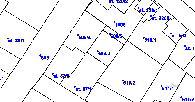 Parcela st. 509/3 v KÚ Sezimovo Ústí, Katastrální mapa