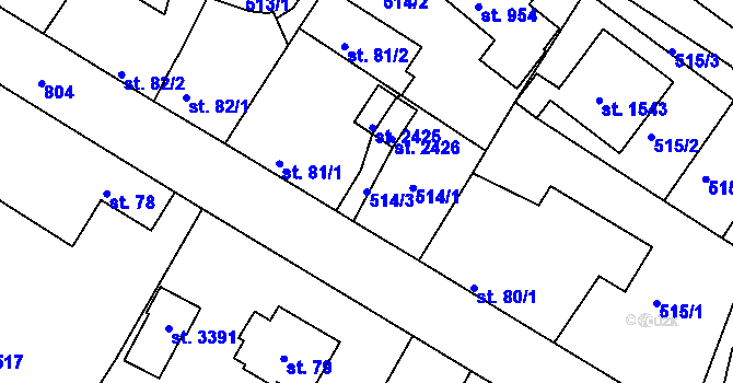 Parcela st. 514/3 v KÚ Sezimovo Ústí, Katastrální mapa