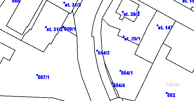 Parcela st. 554/2 v KÚ Sezimovo Ústí, Katastrální mapa