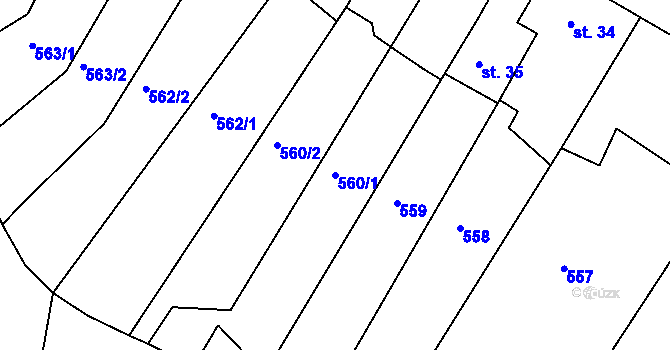 Parcela st. 560/1 v KÚ Sezimovo Ústí, Katastrální mapa
