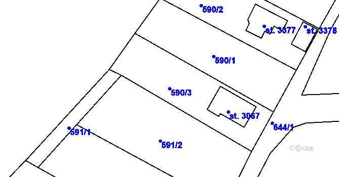 Parcela st. 590/3 v KÚ Sezimovo Ústí, Katastrální mapa