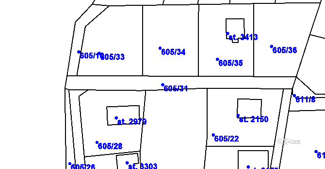 Parcela st. 605/31 v KÚ Sezimovo Ústí, Katastrální mapa