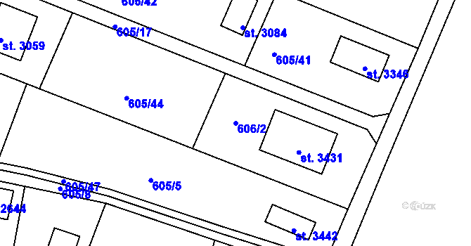 Parcela st. 606/2 v KÚ Sezimovo Ústí, Katastrální mapa