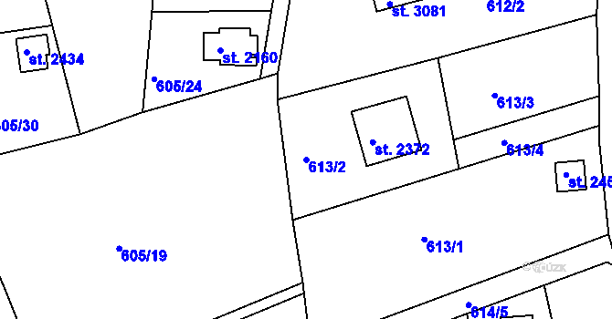 Parcela st. 613/2 v KÚ Sezimovo Ústí, Katastrální mapa