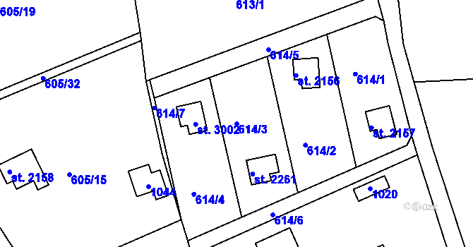 Parcela st. 614/3 v KÚ Sezimovo Ústí, Katastrální mapa
