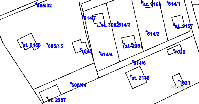 Parcela st. 614/4 v KÚ Sezimovo Ústí, Katastrální mapa