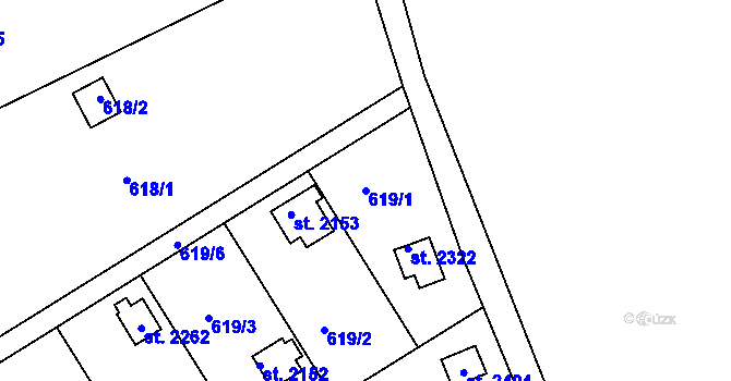 Parcela st. 619/1 v KÚ Sezimovo Ústí, Katastrální mapa