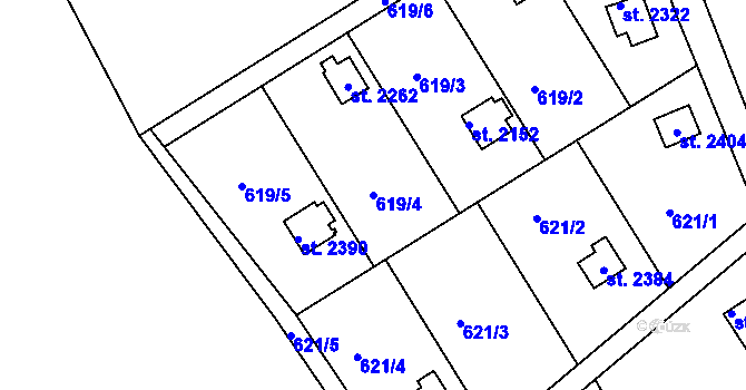 Parcela st. 619/4 v KÚ Sezimovo Ústí, Katastrální mapa